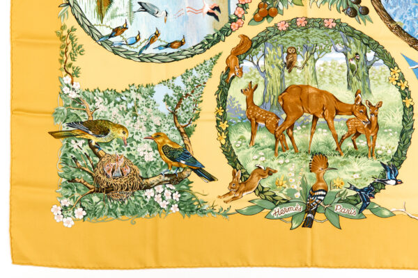 Hermes Silk Scarf Carre 90 "Les Quatre Saisons" Yellow Silk Scarf - Image 5