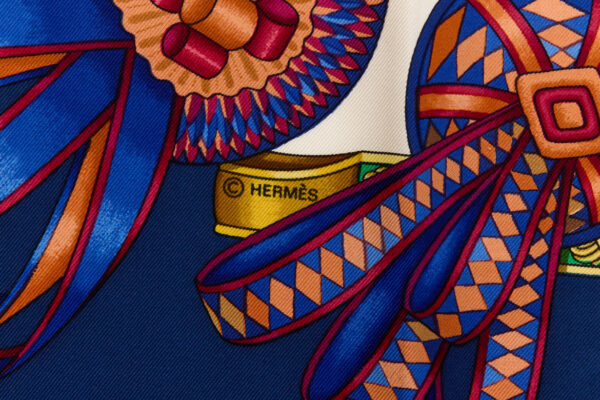 Hermes Silk Scarf Carre 90 "Les Rubans du Cheval" Blue Silk Scarf - Image 7