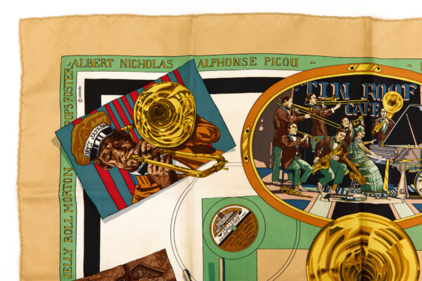 Hermes Silk Scarf Carre 90 "The Original New Orleans Creole Jazz 1923" Beige Silk Scarf - Image 2