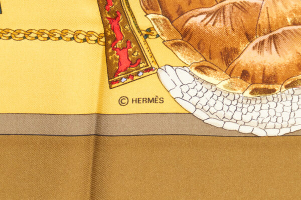 Hermes Scarf 90 "Chasses Exotiques" Brown 100% Silk Scarf 35" - Image 7