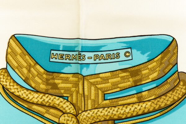 Hermes Silk Scarf Carre 90 "Brandebourgs" Blue Silk Scarf - Image 7