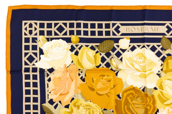 Hermes Silk Scarf Carre 90 "ROSERAIE" Yellow Silk Scarf - Image 2