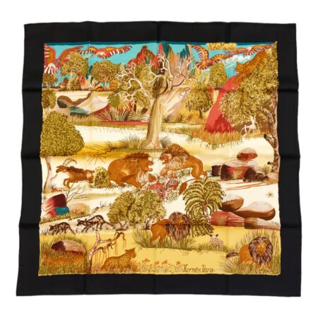 Hermes Silk Scarf Carre 90 "Nuba Mountain" Black Silk Scarf