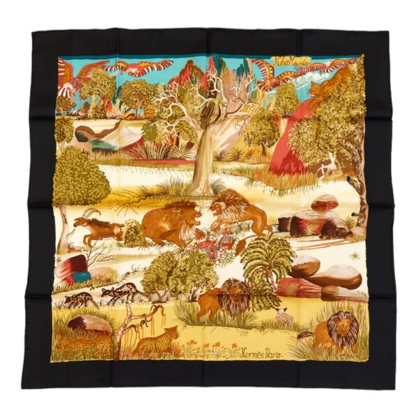 Hermes Silk Scarf Carre 90 "Nuba Mountain" Black Silk Scarf