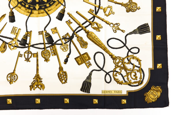 Hermes Silk Scarf Carre 90 "LES CLES" Black Silk Scarf - Image 6