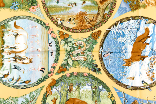 Hermes Silk Scarf Carre 90 "Les Quatre Saisons" Yellow Silk Scarf - Image 4