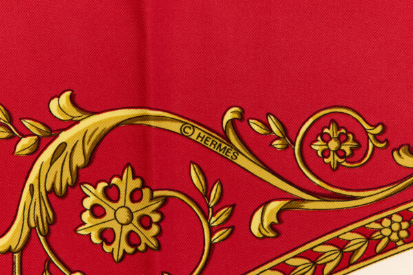 Hermes Silk Scarf Carre 90 "LA PROMENADE DE LONGCHAMPS" Red Silk Scarf - Image 7