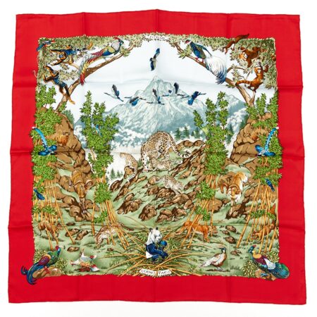 Hermes Silk Scarf Carre 90 "SICHUAN" Red Silk Scarf