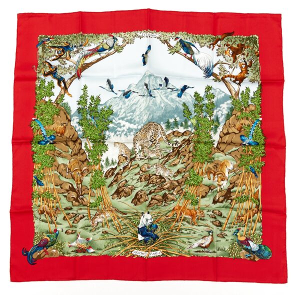 Hermes Silk Scarf Carre 90 "SICHUAN" Red Silk Scarf