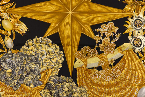 Hermes Silk Scarf Carre 90 "PASSIFLORES" Black Silk Scarf - Image 4