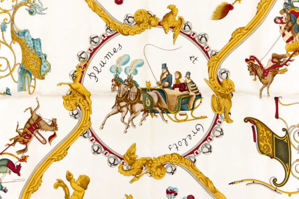 Hermes Silk Scarf Carre 90 "PLUMES ET GRELOTS" Blue Silk Scarf - Image 4