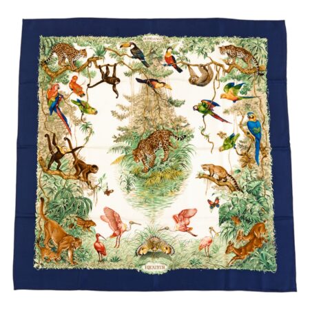 Hermes Silk Scarf Carre 90 "Equateur" Blue Silk Scarf