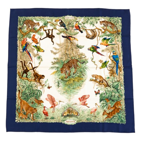 Hermes Silk Scarf Carre 90 "Equateur" Blue Silk Scarf