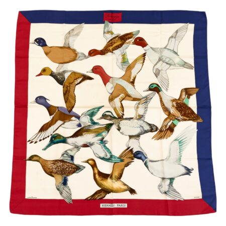Hermes Silk Scarf Carre 90 "Sauvagine en Vol" Blue Silk Scarf