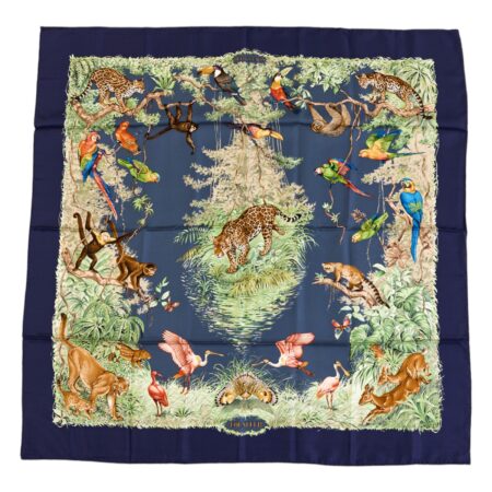 Hermes Silk Scarf Carre 90 "Equateur" Blue Silk Scarf