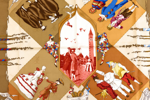 Hermes Silk Scarf Carre 90 "Le Carnaval de Venise" Red Orange Silk Scarf - Image 4