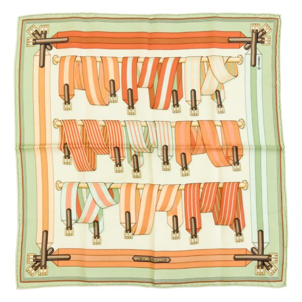 Hermes Silk Scarf Carre 45 "Les Sangles" Green Silk Scarf
