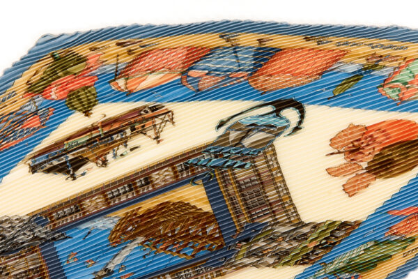 Hermes Silk Scarf Carre 90 "CHARMES DES PLAGES NORMANDES" Blue Silk Pleats Scarf with Box - Image 2