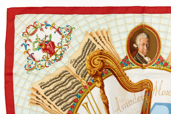 Hermes Silk Scarf Carre 90 "Wolfgang Amadeus Mozart" Red Silk Scarf - Image 2
