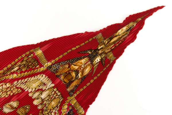 Hermes Silk Scarf Carre 90 "Rocaille" Red Silk Pleats Scarf with Box - Image 3
