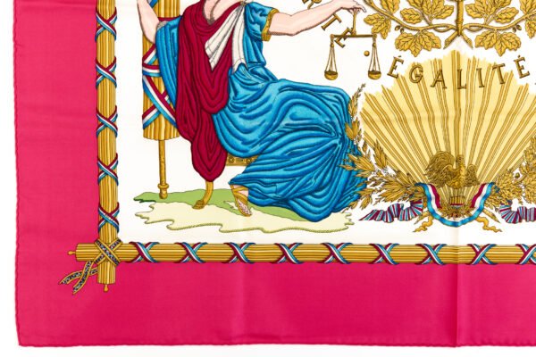 Hermes Silk Scarf Carre 90 "LIBERTE EGALITE FRATERNITE REPUBLIQUE FRANCAISE" Pink Silk Scarf - Image 5