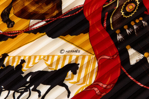 Hermes Silk Scarf Carre 90 "feria de sevilla" Black Silk Pleats Scarf with Box - Image 7