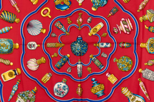 Hermes Silk Scarf Carre 90 "Qu'Importe Le Flacon" Blue Silk Scarf - Image 4