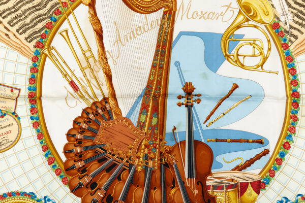 Hermes Silk Scarf Carre 90 "Wolfgang Amadeus Mozart" Red Silk Scarf - Image 4
