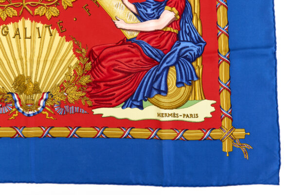 Hermes Silk Scarf Carre 90 "LIBERTE EGALITE FRATERNITE REPUBLIQUE FRANCAISE" Blue Silk Scarf - Image 6
