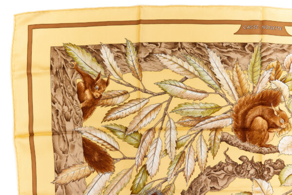 Hermes Silk Scarf Carre 90 "Casse Noisette Squirrel" Yellow Silk Scarf - Image 2