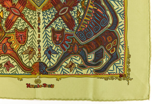 Hermes Silk Scarf Carre 45 "LEGENDE KUNA" Green Silk Scarf - Image 6