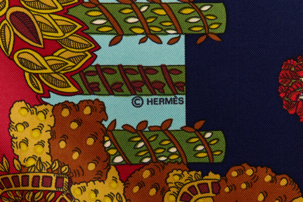 Hermes Silk Scarf Carre 90 "LE PARADIS DU ROY" Red Silk Scarf - Image 7