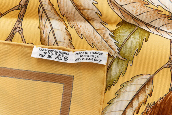 Hermes Silk Scarf Carre 90 "Casse Noisette Squirrel" Yellow Silk Scarf - Image 8