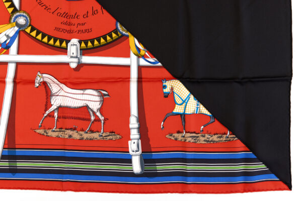 Hermes Silk Scarf Carre 90 "Couvertures et Tenues de Jour" Red Silk Scarf - Image 6