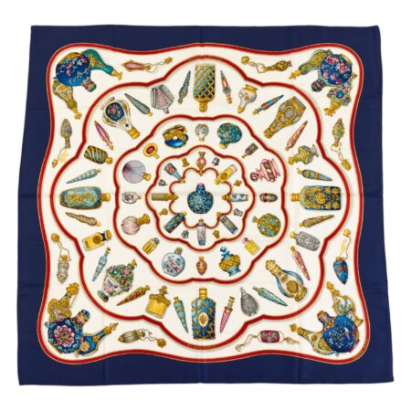 Hermes Silk Scarf Carre 90 "Qu'Importe Le Flacon" Blue Silk Scarf