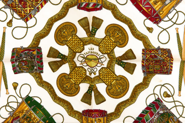 Hermes Silk Scarf Carre 45 "LES TAMBOURS" Grenn Silk Scarf - Image 4