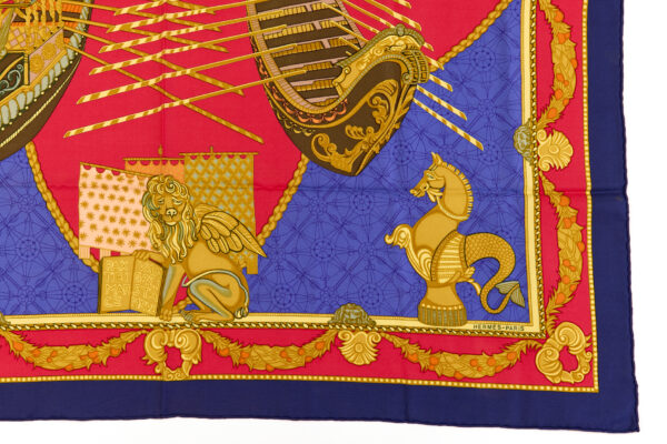 Hermes Silk Scarf Carre 90 "Les Bissone de Venise" Blue Silk Scarf - Image 6