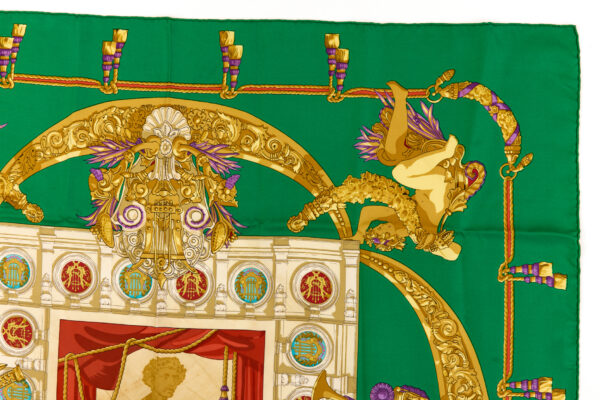 Hermes Silk Scarf Carre 90 "HOMMAGE A CHARLES GARNIER" Green Silk Scarf - Image 3