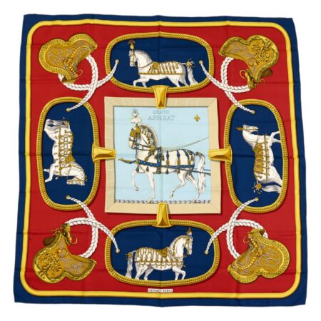 Hermes Silk Scarf Carre 90 "GRAND APPARAT" Blue Silk Scarf