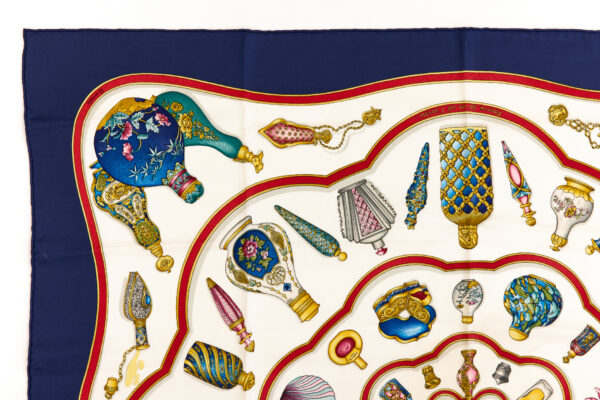 Hermes Silk Scarf Carre 90 "Qu'Importe Le Flacon" Blue Silk Scarf - Image 2