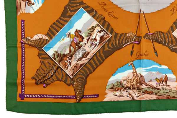Hermes Silk Scarf Carre 90 "La Chasse en Afrique" Green Silk Scarf - Image 5