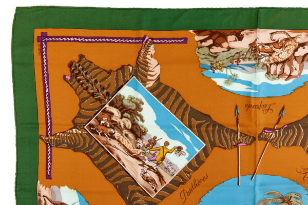 Hermes Silk Scarf Carre 90 "La Chasse en Afrique" Green Silk Scarf - Image 2