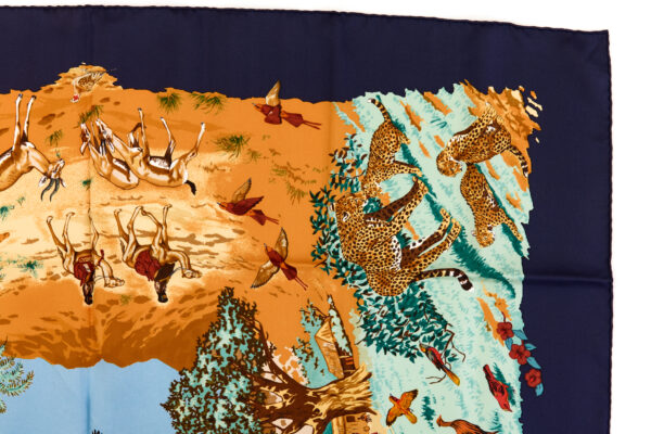 Hermes Silk Scarf Carre 90 "Africa" Blue Silk Scarf - Image 3