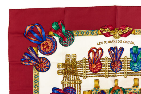 Hermes Silk Scarf Carre 90 "Les Rubans du Cheval" Red Silk Scarf - Image 2