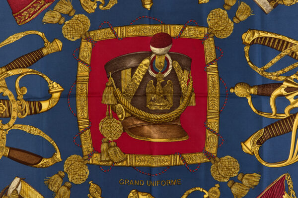 Hermes Silk Scarf Carre 90 "GRAND UNIFORME" Blue Silk Scarf - Image 4