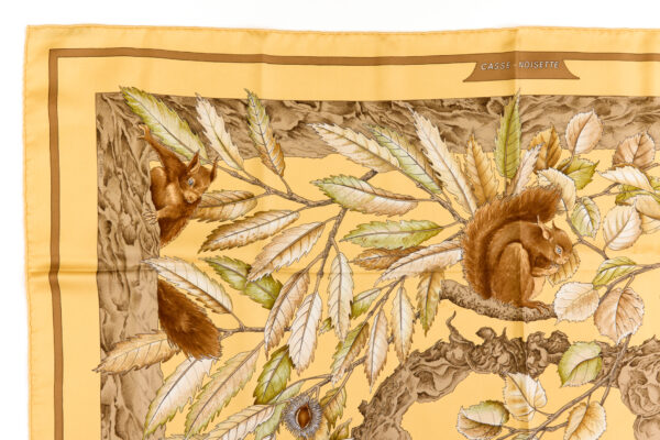 Hermes Silk Scarf Carre 90 "Casse Noisette Squirrel" Yellow Silk Scarf - Image 2