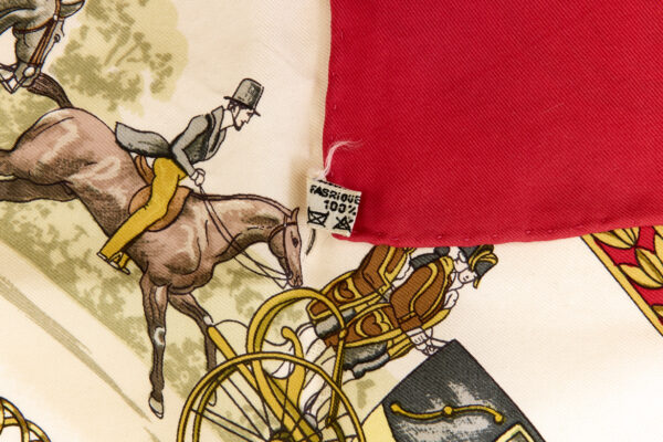 Hermes Silk Scarf Carre 90 "LA PROMENADE DE LONGCHAMPS" Red Silk Scarf - Image 8