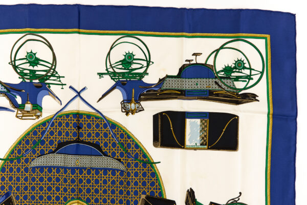 Hermes Silk Scarf Carre 90 "Les Voitures a Transformation" Blue Silk Scarf - Image 3