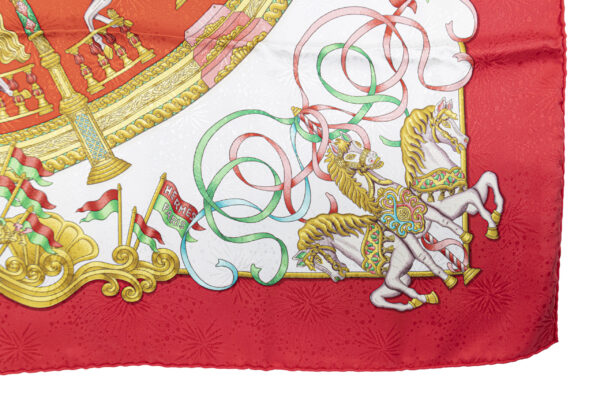 Hermes Scarf 90 "Luna Park" Red 100% Silk Scarf 35" - Image 6