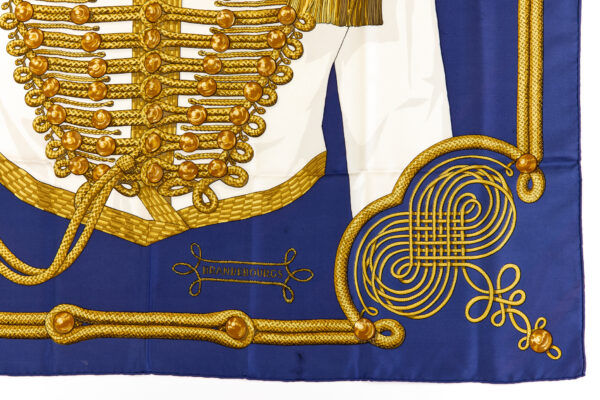 Hermes Silk Scarf Carre 90 "Brandebourgs" Blue Silk Scarf - Image 6